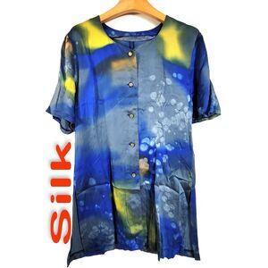 Women's 100% Silk Size S Short Sleeve Top Shirt SAA507